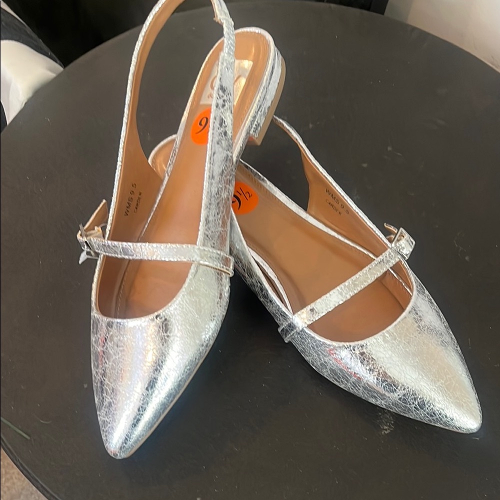 DV by Dolce Vita Silver Pointed-Toe Slingback Flats